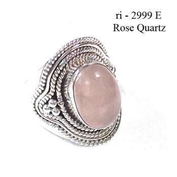 Antique style pure silver rose quartz ring for women